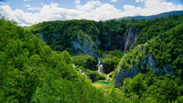 Картинка национальный+парк+плитвицкие+озера природа горы лес растения облака хорватия национальный парк плитвицкие озера eвропа