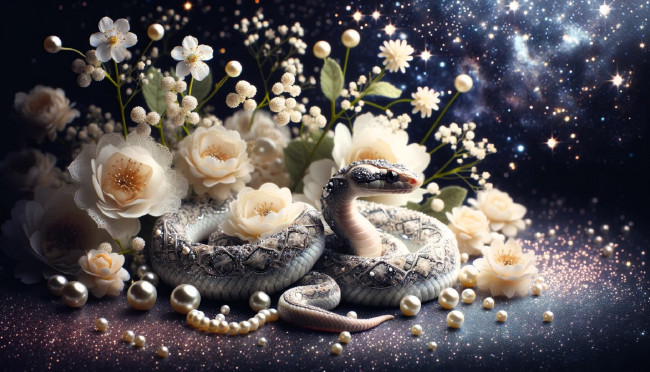 Обои картинки фото разное, компьютерный дизайн, змея, цветы, бусины
