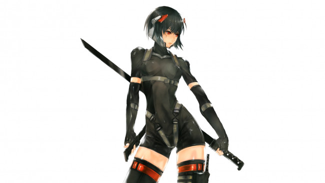 Обои картинки фото аниме, weapon, blood, technology, девушка, нож, меч, оружие, костюм