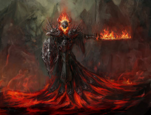 Картинка фэнтези демоны демон огонь пламя доспехи