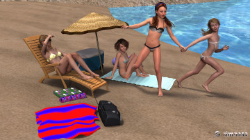 Картинка 3д+графика люди+ people взгляд девушки пляж песок фон