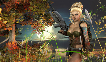 Картинка 3д+графика фантазия+ fantasy оружие девушка фон взгляд
