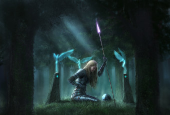 Картинка фэнтези девушки девушка воин лес копье доспехи феи
