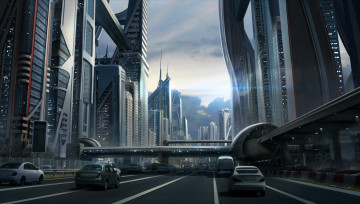 Картинка фэнтези иные+миры +иные+времена иной мир город сооружения автомобили