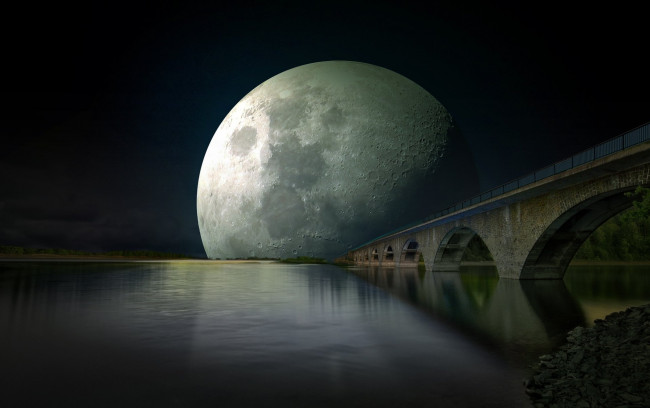 Обои картинки фото 3д графика, атмосфера, настроение , atmosphere ,  mood , планета, мост, река