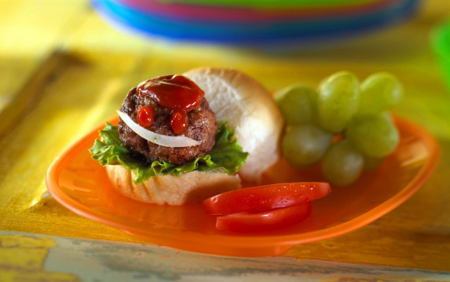 Обои картинки фото еда, бутерброды,  гамбургеры,  канапе, гамбургер, котлета, кетчуп