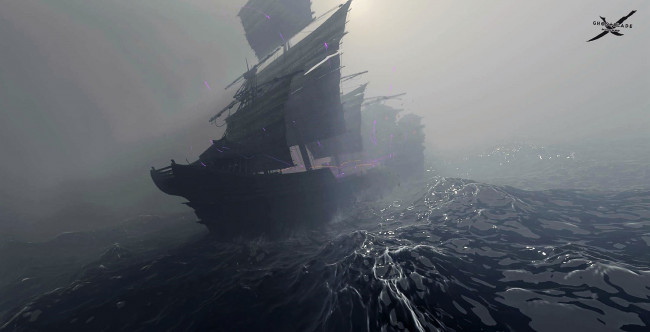 Обои картинки фото фэнтези, _ghost blade ,  призрачный клинок, корабль, море, туман