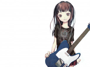 Картинка аниме headphones instrumental девушка гитара музыка