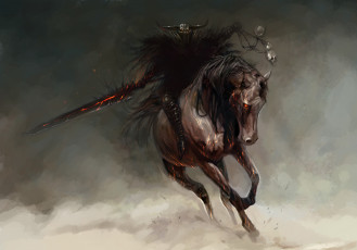 Картинка фэнтези всадники наездники конь меч шлем
