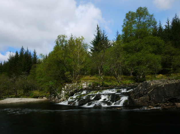Обои картинки фото river, orchy, scotland, природа, водопады, каскад, река, лес, деревья, шотландия