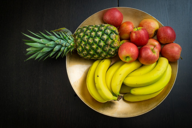 Обои картинки фото еда, фрукты, ягоды, ананас, яблоки, бананы