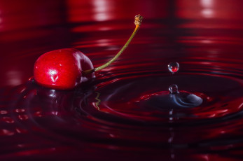Картинка еда вишня +черешня всплеск макро красная ягода