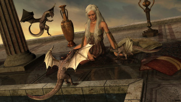 Картинка 3д+графика фантазия+ fantasy дракон девушка