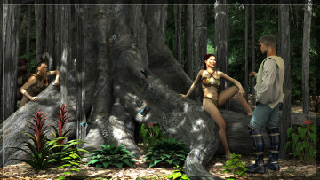 Картинка 3д+графика фантазия+ fantasy лес девушка мужчины
