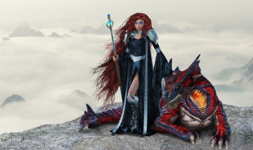 Картинка 3д+графика фантазия+ fantasy дракон девушка