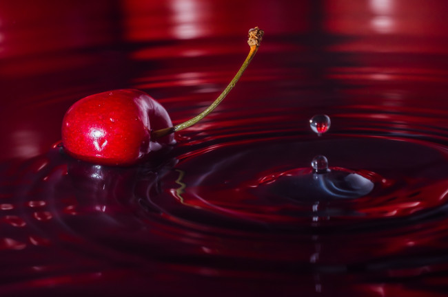 Обои картинки фото еда, вишня,  черешня, всплеск, макро, красная, ягода