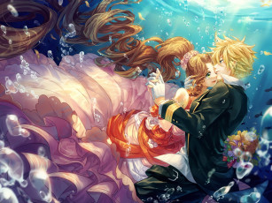 Картинка аниме final+fantasy арт cat princess final fantasy cloud strife aerith gainsborough девушка парень под водой пузыри букет цветы