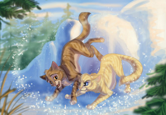 Картинка рисованное животные +коты коты снег игра
