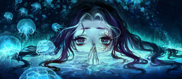 Картинка аниме животные +существа silverwing арт девушка вода глаза медузы