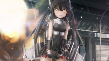 Картинка аниме оружие +техника +технологии удивление взгляд девушка арт novcel ракеты крылья