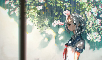 Картинка аниме unknown +другое растения 5esrs цветы дождь очки девушка форма