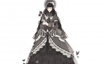 Картинка аниме unknown +другое пышное платье девушка готическая лолита gothic lolita черные цветы бабочки повязка кресты