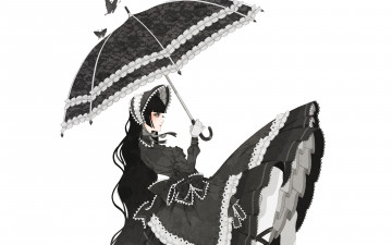 Картинка аниме unknown +другое пышное платье зонт девушка готическая лолита gothic lolita бабочки банты