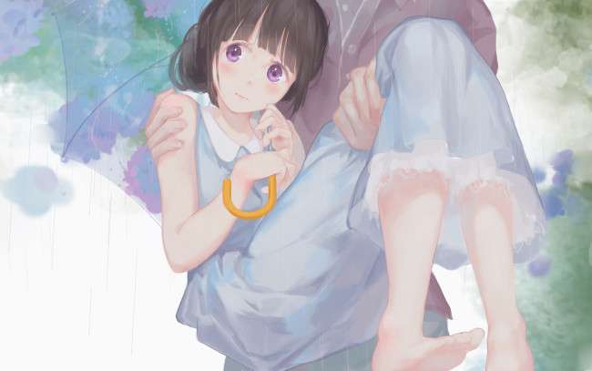 Обои картинки фото аниме, hyouka, chitanda, eru, арт, девушка, парень, зонт, jq