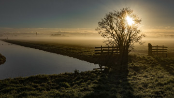 Картинка природа восходы закаты туман утро река