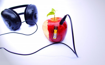 Картинка музыка -другое яблоко наушники батарейка