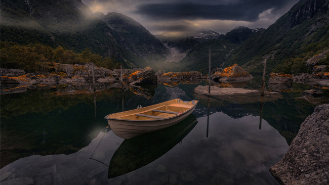 Обои картинки фото корабли, лодки,  шлюпки, пейзаж, озеро, лодка