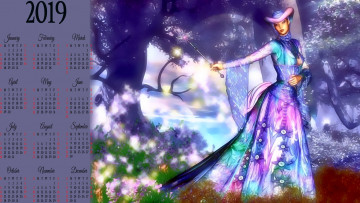 Картинка календари 3д-графика calendar палочка волшебница женщина цветы растение