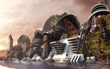 Картинка 3д графика fantasy фантазия строение скалы пейзаж