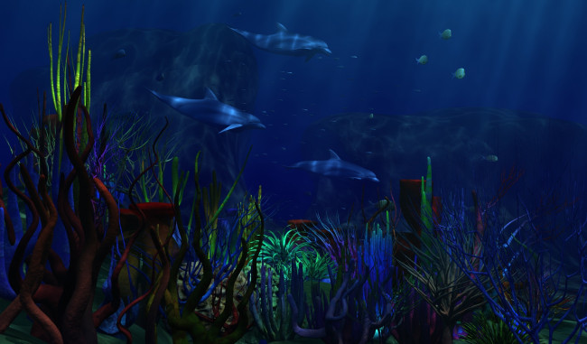 Обои картинки фото 3д, графика, sea, undersea, море, дельфины