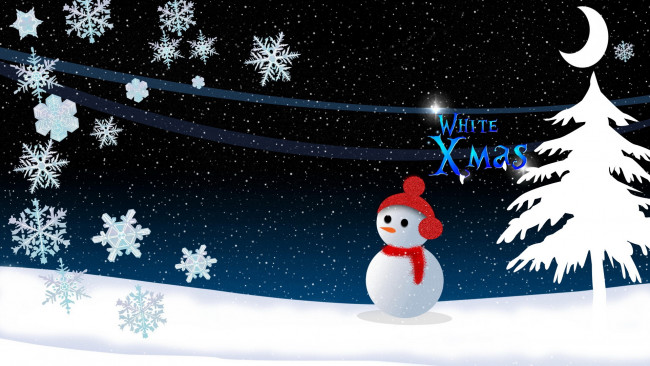 Обои картинки фото праздничные, векторная, графика, новый, год, снеговик