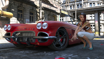 Картинка автомобили 3д девушка автомобиль город