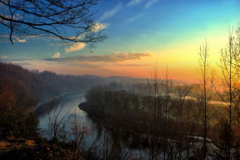 Картинка природа восходы закаты утро заря дымка река лес