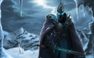 Картинка world+of+warcraft +wrath+of+the+lich+king фэнтези нежить рыцарь доспехи зима меч горы