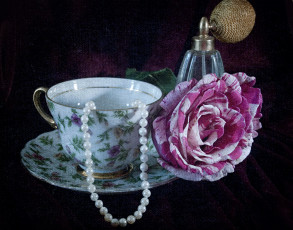 Картинка разное текстуры роза чашка бусы текстура ткань