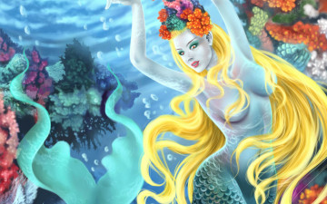 Картинка фэнтези русалки русалка девушка подводный мир океан кораллы арт