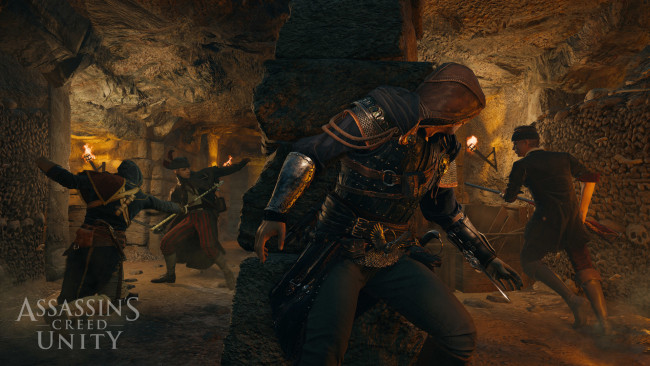 Обои картинки фото видео игры, assassin`s creed unity, подземелье, воины