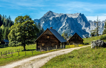Картинка австрия природа пейзажи скала трава постройки камень дорога
