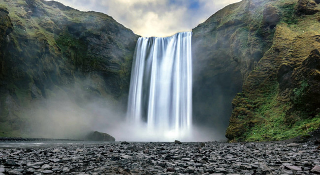 Обои картинки фото природа, водопады, поток, водопад, горы