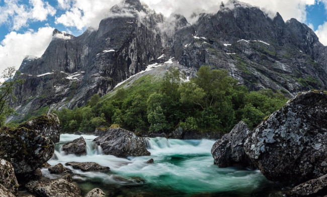 Обои картинки фото природа, горы, река, камни