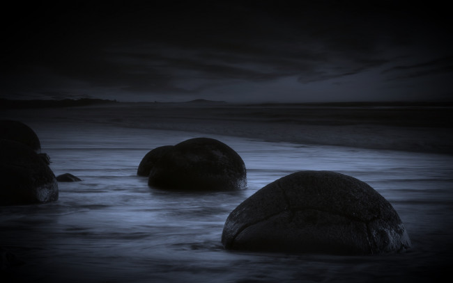 Обои картинки фото природа, побережье, камни, ночь, море