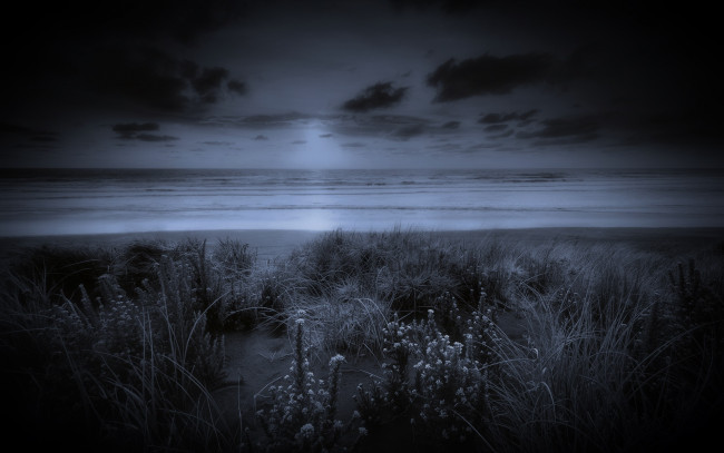 Обои картинки фото природа, побережье, ночь, море, облака