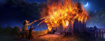 Картинка рисованное кино хижина огонь пожар собака хагрид гаппи поттер