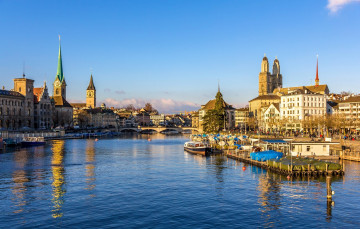 Картинка города цюрих+ швейцария река мост