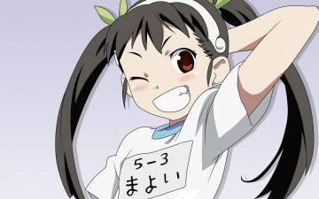 Картинка аниме bakemonogatari hachikuji+mayoi девушка форма надпись бант