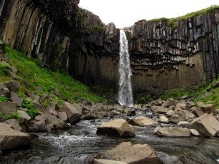 обоя svartifoss, waterfall, skaftafell, national, park, исландия, природа, водопады, водопад